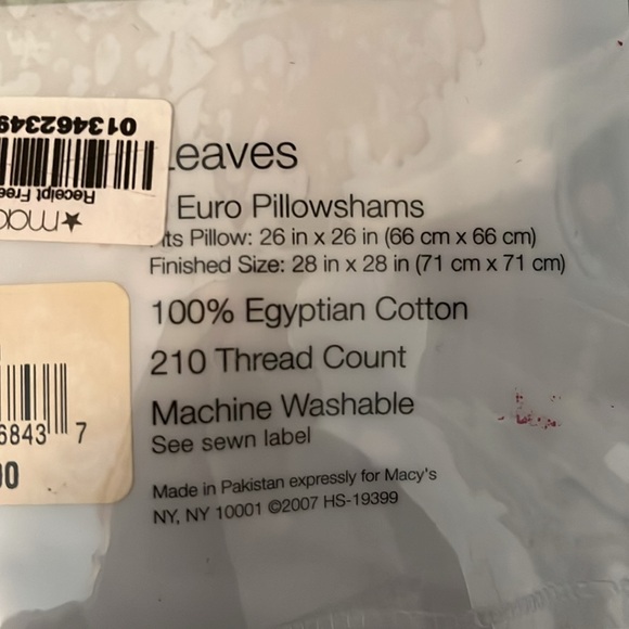 Style & Co. Macys Pair of 2 Euro Pillow Shams in "Leaves" Collection - Picture 4 of 7
